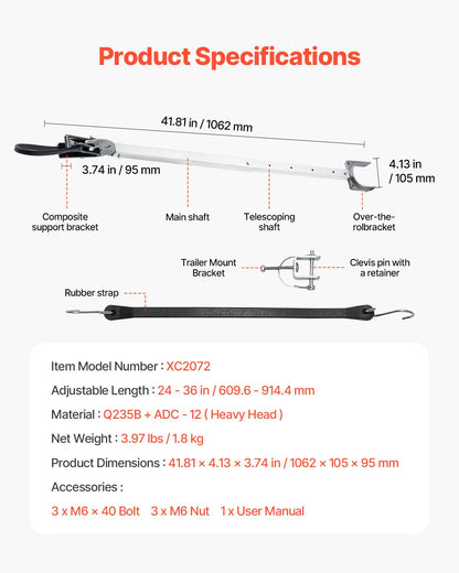 Transom Saver, 24-36 in, Adjustable Boat Transom Saver with Composite Head, Corrosion-Resistant Easy-to-Install Transom Savers for Less Than 100 HP Outboard Motor , Fit for Roller & Trailer