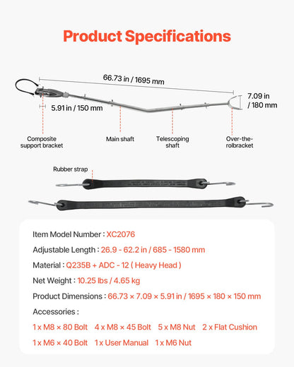 Transom Saver, 26.9-62.2 in, Adjustable Boat Transom Saver with Heavy-Duty Head, Corrosion-Resistant Easy-to-Install Transom Savers for Less Than 150 HP Outboard Motor , Fit for Roller & Trailer