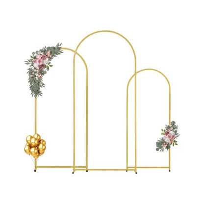 Wedding Arch Backdrop Stand, Set of 3, Metal Stable Stand with Case Connection & Chassis Crossbar Design, Easy-to-Assemble Gold Stand with Premium Metal, Fit for Birthday, Celebration, Holiday