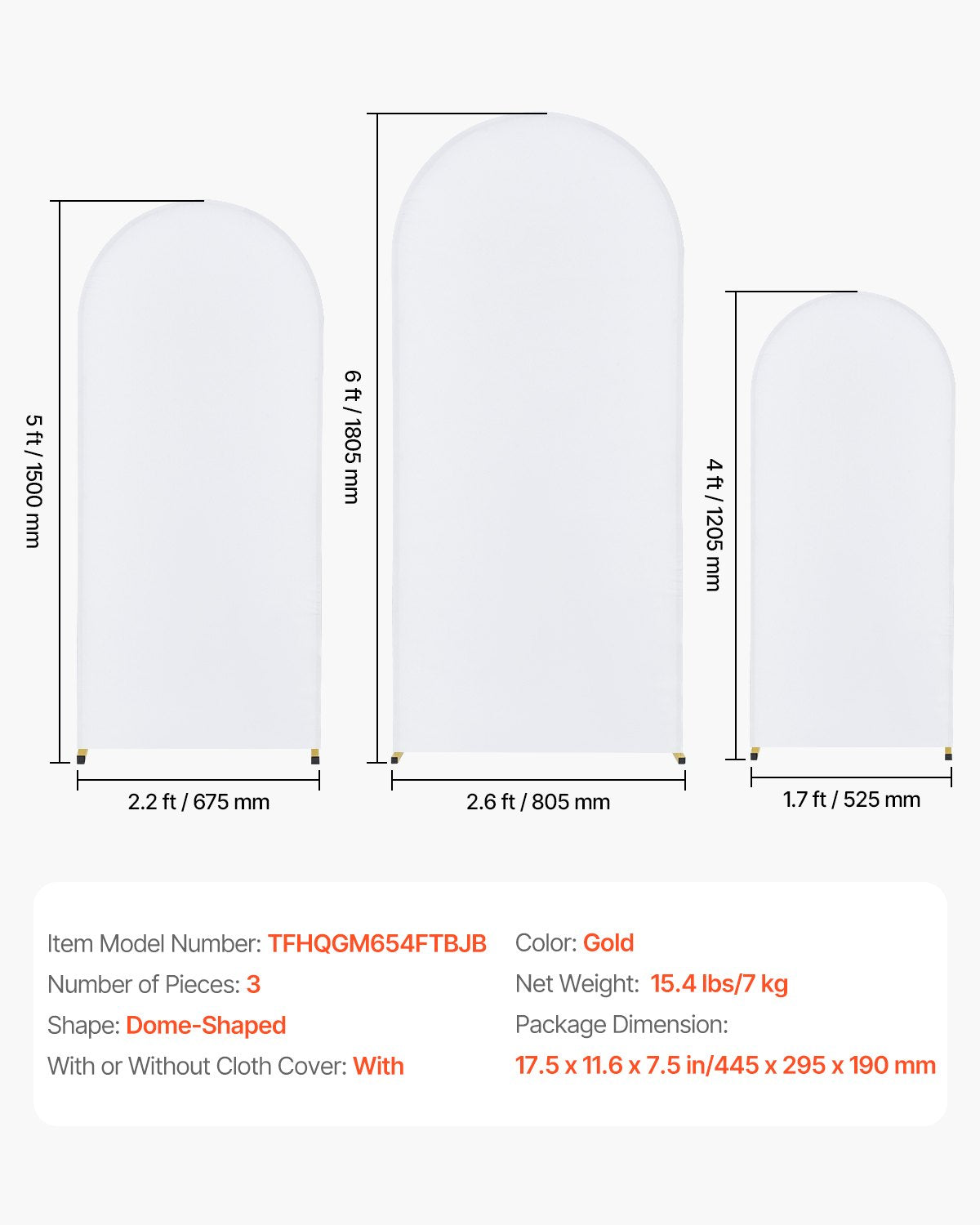 Wedding Arch Backdrop Stand, Set of 3, Metal Stable Stand with Case Connection & Chassis Crossbar Design, Easy-to-Assemble Gold Stand with Premium Gauze, Fit for Birthday, Celebration, Holiday