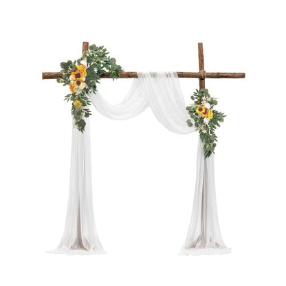 Artificial Wedding Arch Flowers Kit, Yellow Wedding Arch Flowers with Drapes Kit (Pack of 3) - 2 Pcs Floral Arrangement, 1 Pcs Sheer Drapes, for Ceremony Bouquets Reception Backdrop Decoration