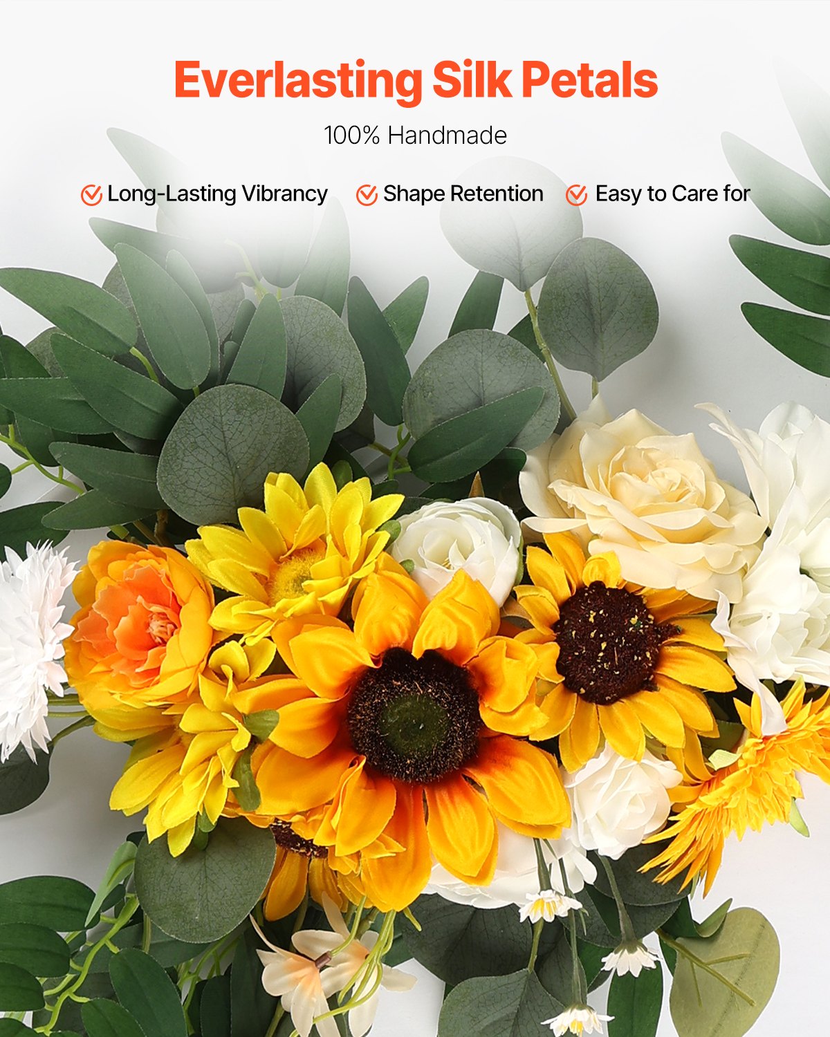 Artificial Wedding Arch Flowers Kit, Yellow Wedding Arch Flowers with Drapes Kit (Pack of 3) - 2 Pcs Floral Arrangement, 1 Pcs Sheer Drapes, for Ceremony Bouquets Reception Backdrop Decoration