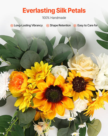 Artificial Wedding Arch Flowers Kit, Yellow Wedding Arch Flowers with Drapes Kit (Pack of 3) - 2 Pcs Floral Arrangement, 1 Pcs Sheer Drapes, for Ceremony Bouquets Reception Backdrop Decoration