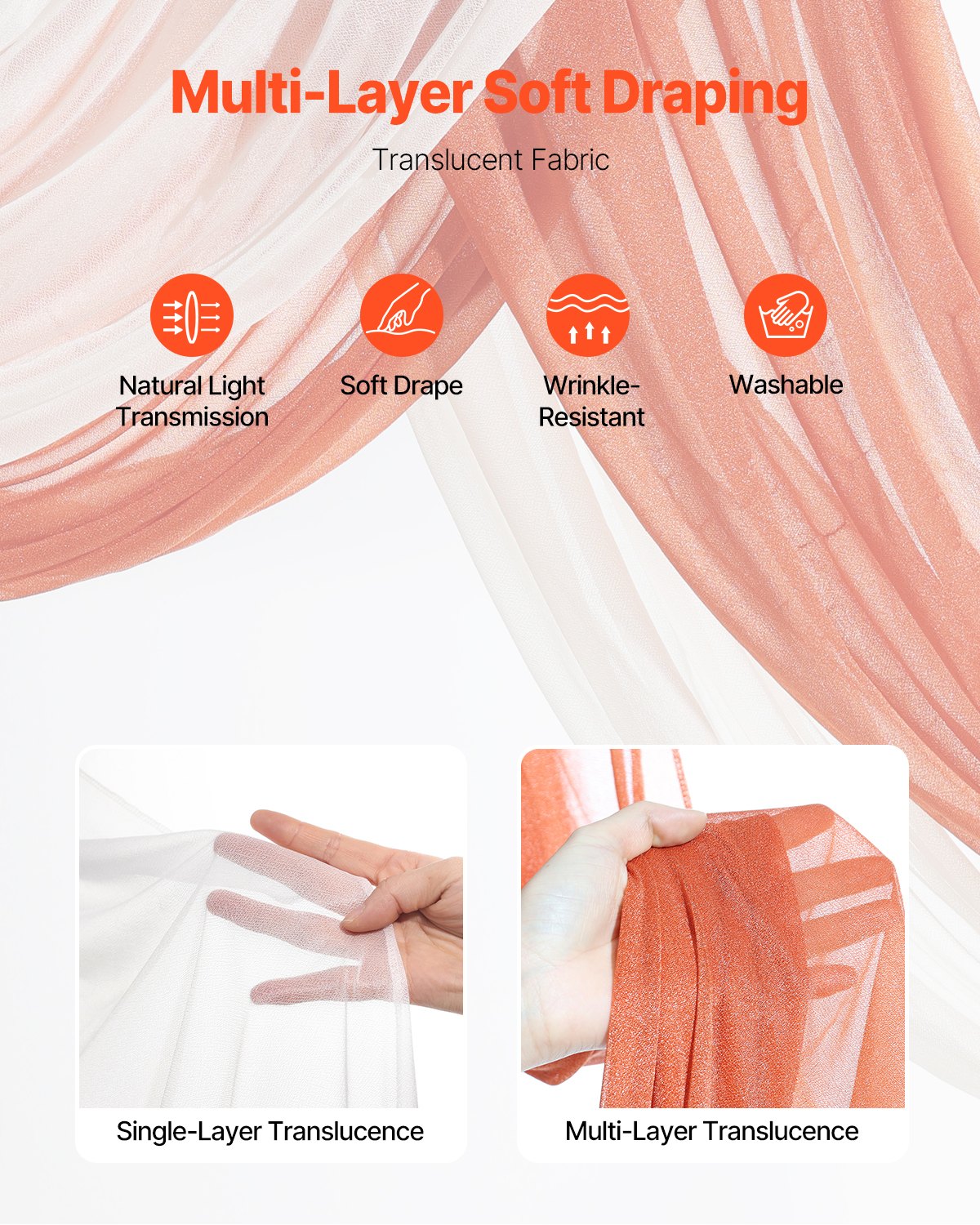 Konstgjorda bröllopsblommor, orange bröllopsblommor med draperier (4-pack) - 2 st blomsterarrangemang, 2 st transparenta draperier, för ceremonibuketter, mottagningsbakgrund