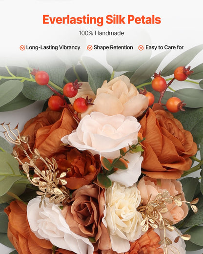 Konstgjorda bröllopsblommor, orange bröllopsblommor med draperier (4-pack) - 2 st blomsterarrangemang, 2 st transparenta draperier, för ceremonibuketter, mottagningsbakgrund