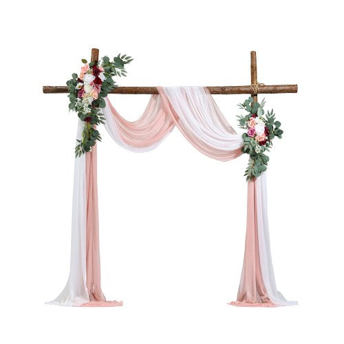 Artificial Wedding Arch Flowers Kit, Pink Wedding Arch Flowers with Drapes Kit (Pack of 4) - 2 Pcs Floral Arrangement, 2 Pcs Sheer Drapes, for Ceremony Bouquets Reception Backdrop Decoration