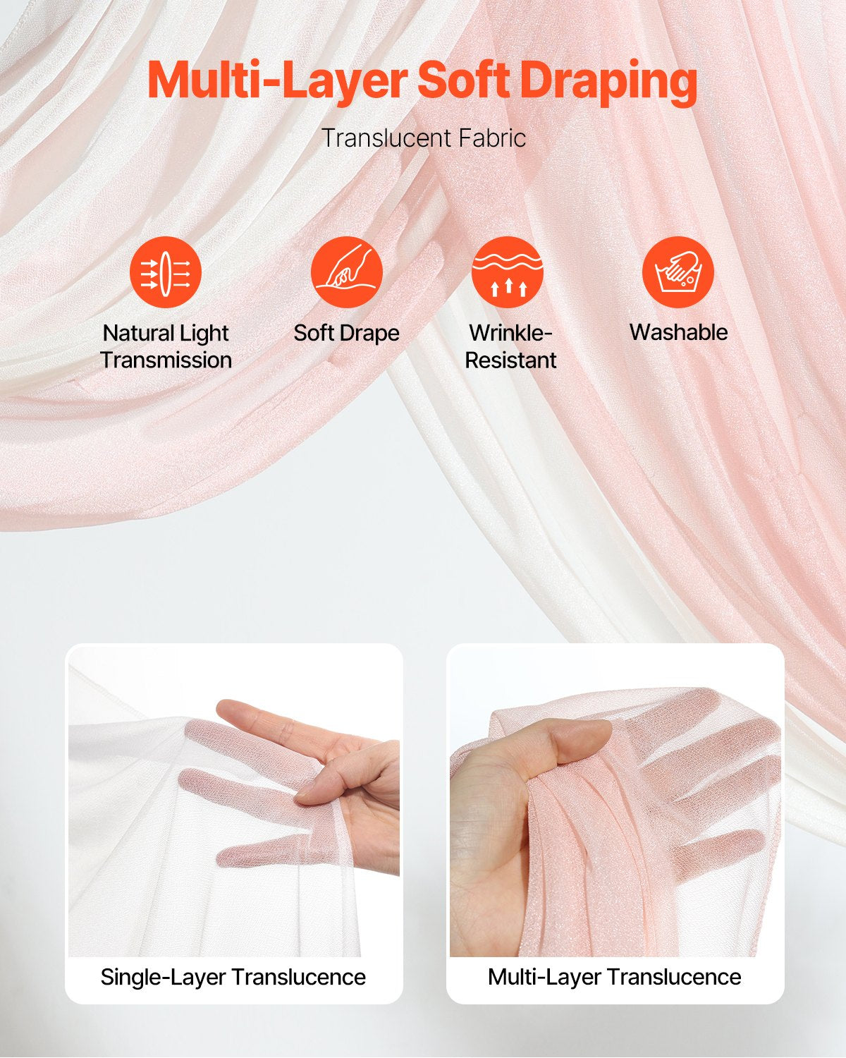 Artificial Wedding Arch Flowers Kit, Pink Wedding Arch Flowers with Drapes Kit (Pack of 4) - 2 Pcs Floral Arrangement, 2 Pcs Sheer Drapes, for Ceremony Bouquets Reception Backdrop Decoration