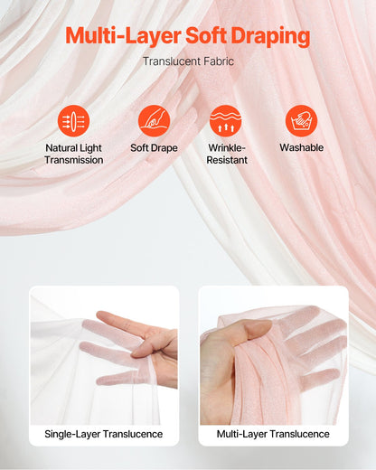 Artificial Wedding Arch Flowers Kit, Pink Wedding Arch Flowers with Drapes Kit (Pack of 4) - 2 Pcs Floral Arrangement, 2 Pcs Sheer Drapes, for Ceremony Bouquets Reception Backdrop Decoration