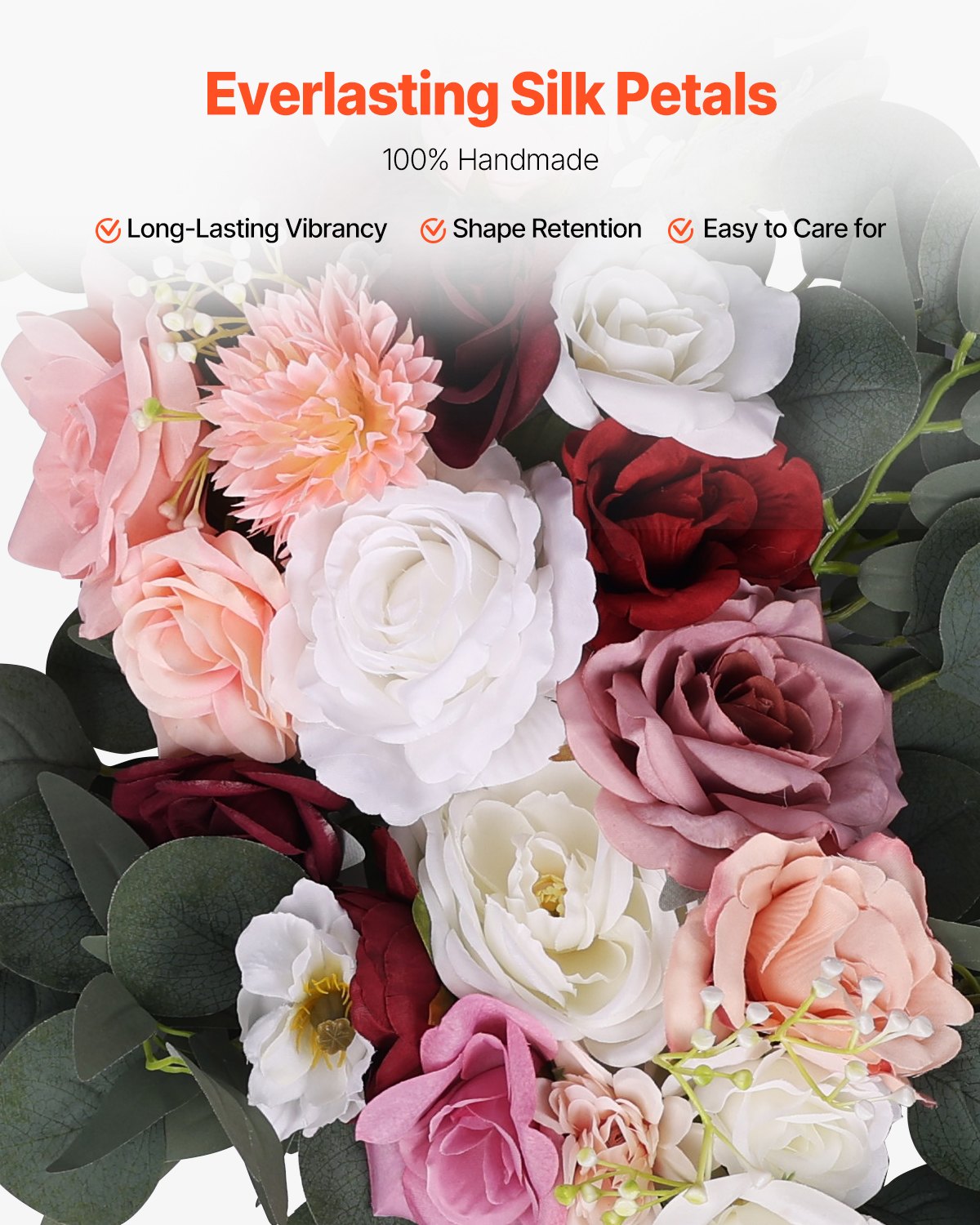 Artificial Wedding Arch Flowers Kit, Pink Wedding Arch Flowers with Drapes Kit (Pack of 4) - 2 Pcs Floral Arrangement, 2 Pcs Sheer Drapes, for Ceremony Bouquets Reception Backdrop Decoration