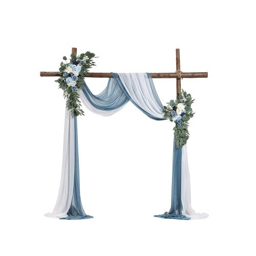 Artificial Wedding Arch Flowers Kit, Blue Wedding Arch Flowers with Drapes Kit (Pack of 4) - 2 Pcs Floral Arrangement, 2 Pcs Sheer Drapes, for Ceremony Bouquets Reception Backdrop Decoration