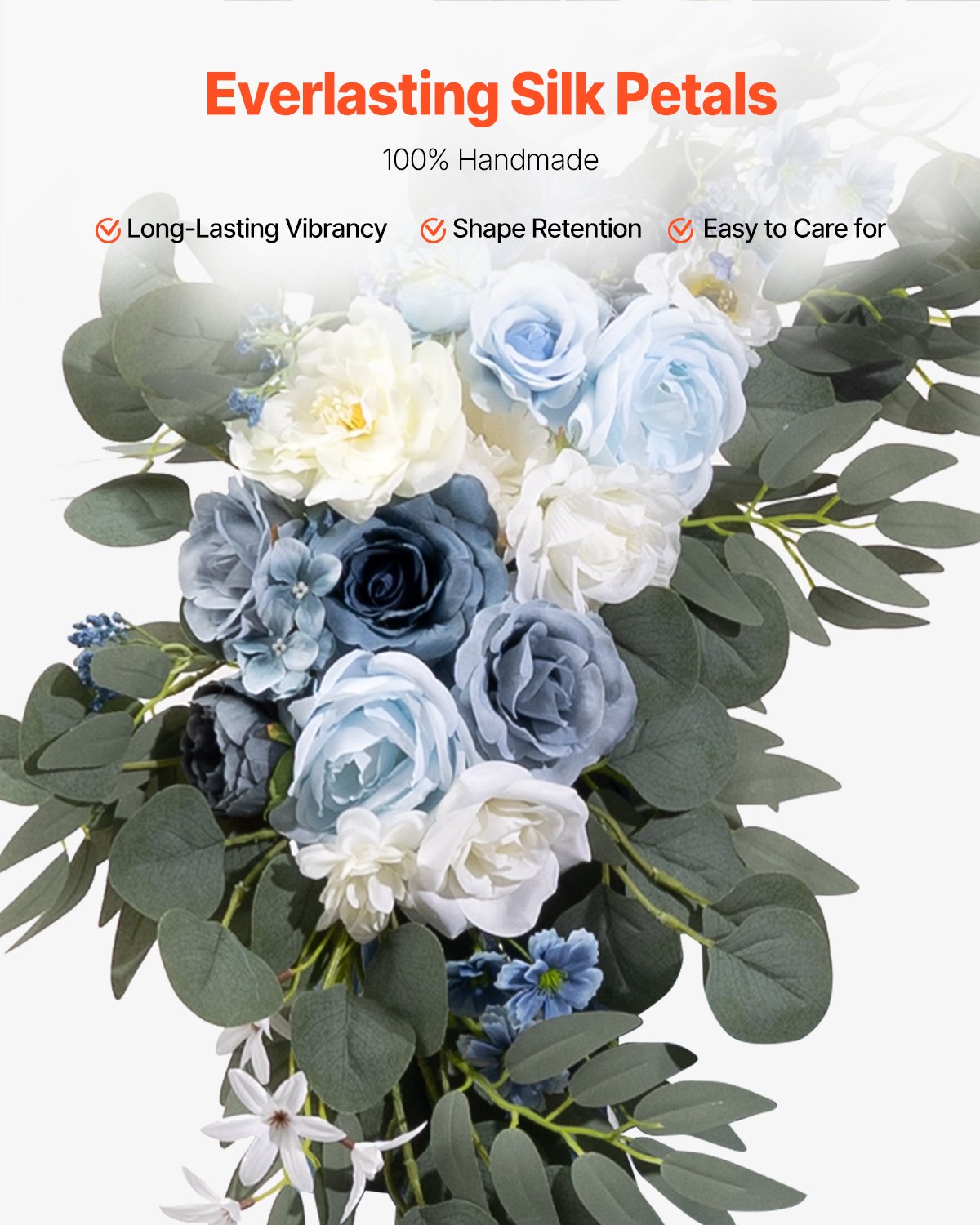 Konstgjorda bröllopsblommor, blå bröllopsblommor med draperier (4-pack) - 2 st blomsterarrangemang, 2 st transparenta draperier, för ceremonibuketter, mottagningsbakgrund