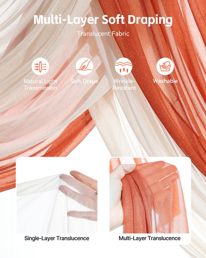 Artificial Wedding Arch Flowers Kit, Orange Wedding Arch Flowers with Drapes Kit (Pack of 5) - 2 Pcs Floral Arrangement, 3 Pcs Sheer Drapes, for Ceremony Bouquets Reception Backdrop Decoration