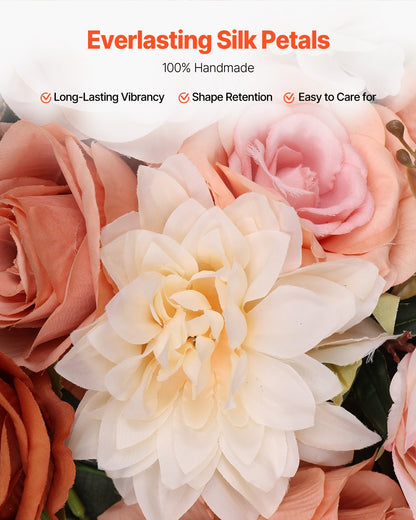 Artificial Wedding Arch Flowers Kit, Orange Wedding Arch Flowers with Drapes Kit (Pack of 5) - 2 Pcs Floral Arrangement, 3 Pcs Sheer Drapes, for Ceremony Bouquets Reception Backdrop Decoration