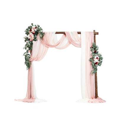 Artificial Wedding Arch Flowers Kit, Pink Wedding Arch Flowers with Drapes Kit (Pack of 5) - 2 Pcs Floral Arrangement, 3 Pcs Sheer Drapes, for Ceremony Bouquets Reception Backdrop Decoration