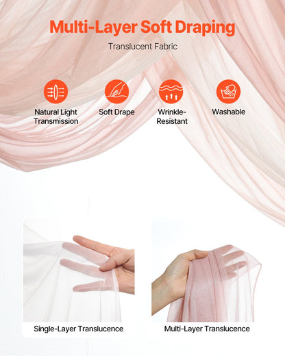 Artificial Wedding Arch Flowers Kit, Pink Wedding Arch Flowers with Drapes Kit (Pack of 5) - 2 Pcs Floral Arrangement, 3 Pcs Sheer Drapes, for Ceremony Bouquets Reception Backdrop Decoration
