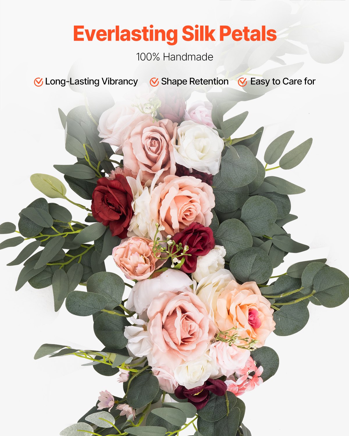 Artificial Wedding Arch Flowers Kit, Pink Wedding Arch Flowers with Drapes Kit (Pack of 5) - 2 Pcs Floral Arrangement, 3 Pcs Sheer Drapes, for Ceremony Bouquets Reception Backdrop Decoration