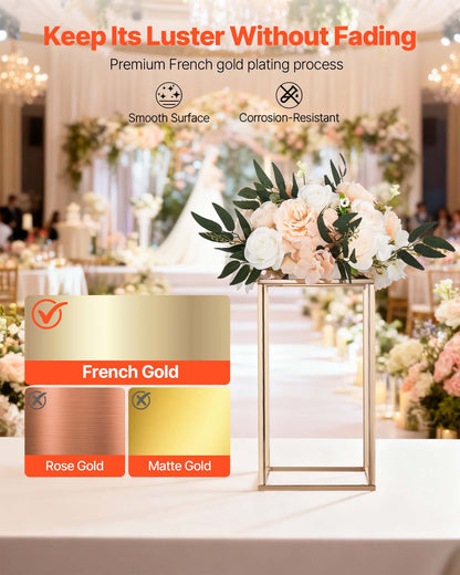 Wedding Flower Stand, 10PCS 40cm Column Flower Stand, Floral Stands with Acrylic Laminate, Gold Rectangular Floral Display Rack for Wedding, Party, Birthday, Home, Gold Centerpiece Stands