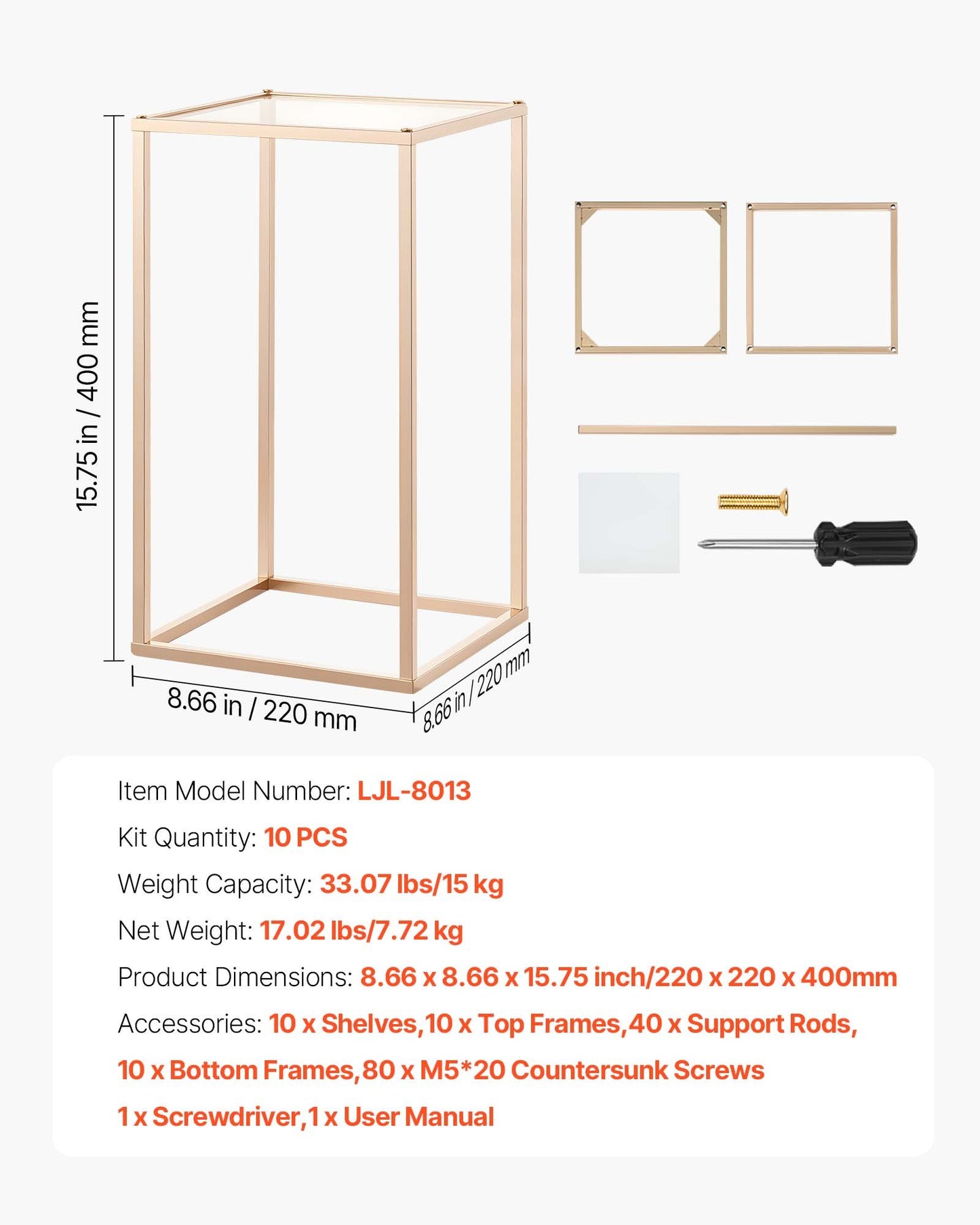 Wedding Flower Stand, 10PCS 40cm Column Flower Stand, Floral Stands with Acrylic Laminate, Gold Rectangular Floral Display Rack for Wedding, Party, Birthday, Home, Gold Centerpiece Stands