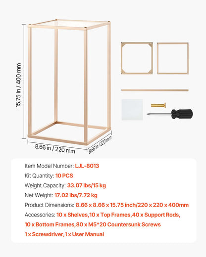 Wedding Flower Stand, 10PCS 40cm Column Flower Stand, Floral Stands with Acrylic Laminate, Gold Rectangular Floral Display Rack for Wedding, Party, Birthday, Home, Gold Centerpiece Stands