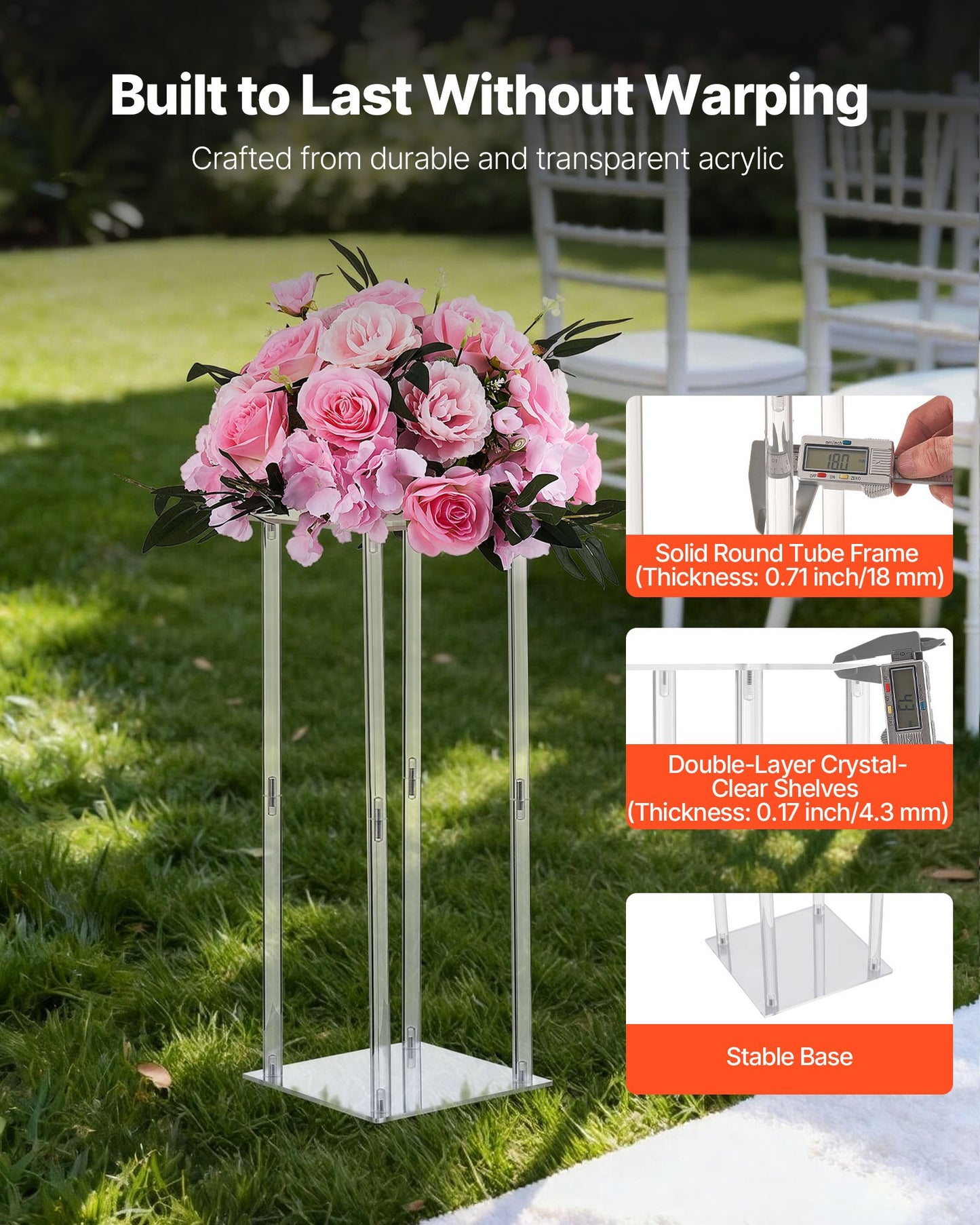 Wedding Flower Stand, 10PCS 50cm Column Flower Stand, Floral Stands with Acrylic Laminate, Cylindrical Cubic Floral Display Rack for Wedding, Party, Birthday, Home, Centerpiece Stands