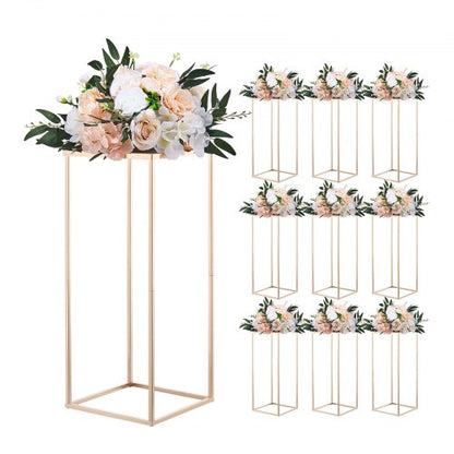 Wedding Flower Stand, 10PCS 60cm Column Flower Stand, Floral Stands with Metal Laminate, Gold Rectangular Floral Display Rack for Wedding, Party, Birthday, Home, Gold Centerpiece Stands
