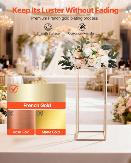 Wedding Flower Stand, 10PCS 60cm Column Flower Stand, Floral Stands with Metal Laminate, Gold Rectangular Floral Display Rack for Wedding, Party, Birthday, Home, Gold Centerpiece Stands