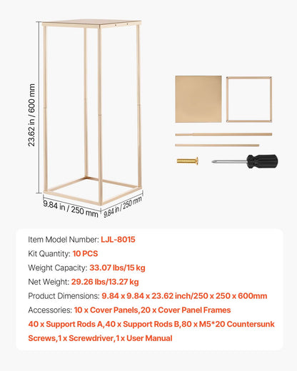 Wedding Flower Stand, 10PCS 60cm Column Flower Stand, Floral Stands with Metal Laminate, Gold Rectangular Floral Display Rack for Wedding, Party, Birthday, Home, Gold Centerpiece Stands