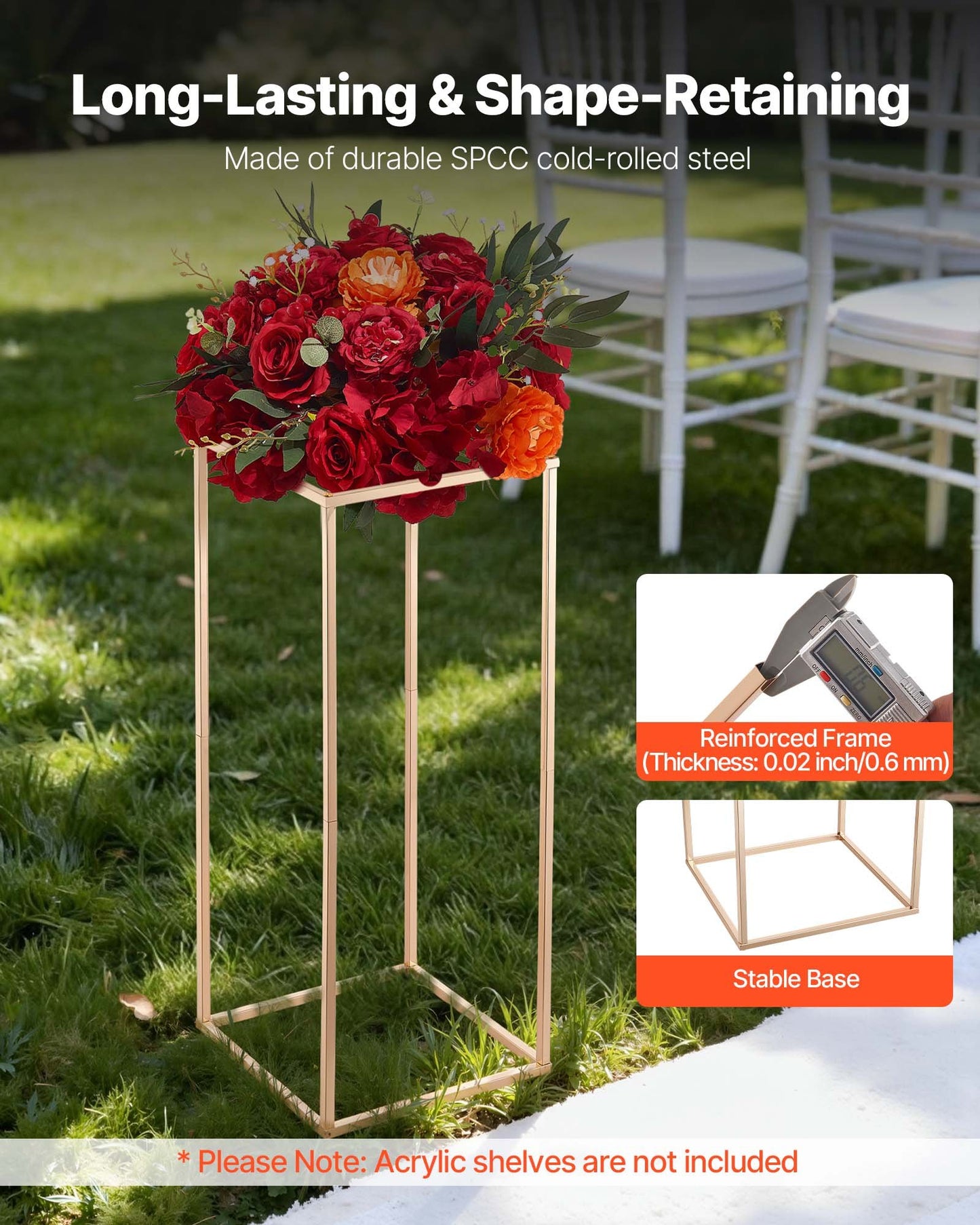 Wedding Flower Stand, 10PCS 60cm Column Flower Stand, Floral Stands with Hidden Screw, Rectangular Cubic Floral Display Rack for Wedding, Party, Birthday, Home, Gold Centerpiece Stands