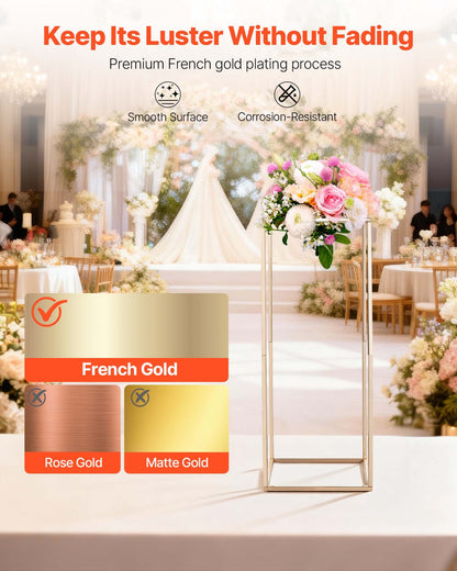 Wedding Flower Stand, 10PCS 60cm Column Flower Stand, Floral Stands with Hidden Screw, Rectangular Cubic Floral Display Rack for Wedding, Party, Birthday, Home, Gold Centerpiece Stands