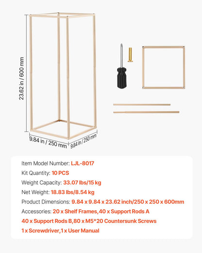 Wedding Flower Stand, 10PCS 60cm Column Flower Stand, Floral Stands with Hidden Screw, Rectangular Cubic Floral Display Rack for Wedding, Party, Birthday, Home, Gold Centerpiece Stands