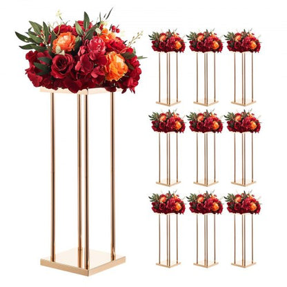 Wedding Flower Stand, 10PCS 60cm Column Flower Stand, Floral Stands with Metal Laminate, Cylindrical Cubic Floral Display Rack for Wedding, Party, Birthday, Home, Gold Centerpiece Stands