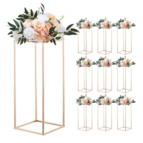 Wedding Flower Stand, 10PCS 60cm Column Flower Stand, Floral Stands with Acrylic Laminate, Gold Rectangular Floral Display Rack for Wedding, Party, Birthday, Home, Gold Centerpiece Stands