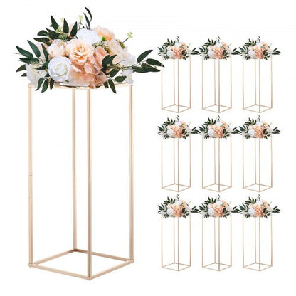 Wedding Flower Stand, 10PCS 60cm Column Flower Stand, Floral Stands with Acrylic Laminate, Gold Rectangular Floral Display Rack for Wedding, Party, Birthday, Home, Gold Centerpiece Stands