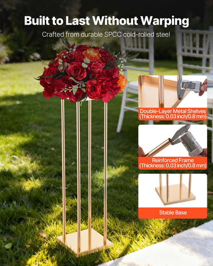 Wedding Flower Stand, 10PCS 80cm Column Flower Stand, Floral Stands with Metal Laminate, Cylindrical Cubic Floral Display Rack for Wedding, Party, Birthday, Home, Gold Centerpiece Stands