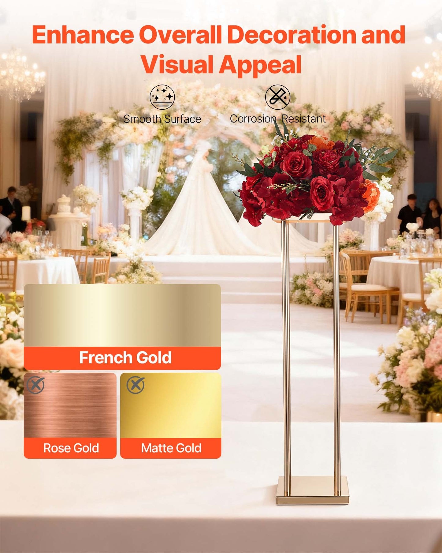Wedding Flower Stand, 10PCS 80cm Column Flower Stand, Floral Stands with Metal Laminate, Cylindrical Cubic Floral Display Rack for Wedding, Party, Birthday, Home, Gold Centerpiece Stands