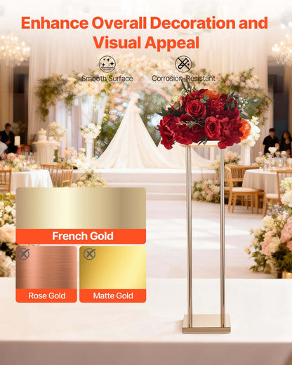 Wedding Flower Stand, 10PCS 80cm Column Flower Stand, Floral Stands with Metal Laminate, Cylindrical Cubic Floral Display Rack for Wedding, Party, Birthday, Home, Gold Centerpiece Stands