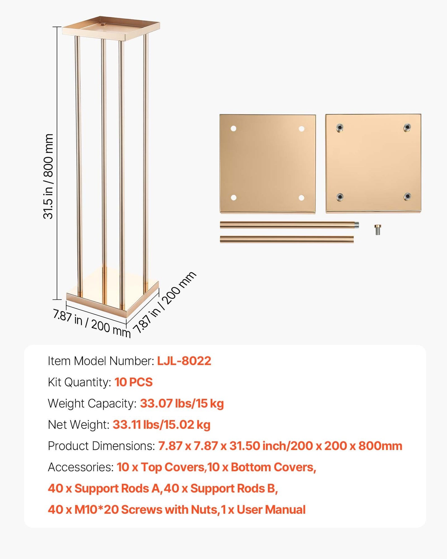 Wedding Flower Stand, 10PCS 80cm Column Flower Stand, Floral Stands with Metal Laminate, Cylindrical Cubic Floral Display Rack for Wedding, Party, Birthday, Home, Gold Centerpiece Stands