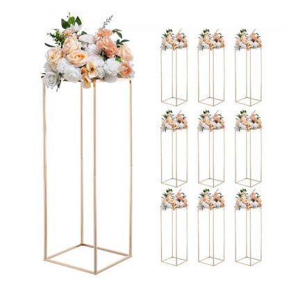 Wedding Flower Stand, 10PCS 80cm Column Flower Stand, Floral Stands with Metal Laminate, Gold Rectangular Floral Display Rack for Wedding, Party, Birthday, Home, Gold Centerpiece Stands