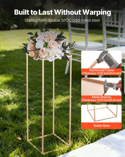 Wedding Flower Stand, 10PCS 80cm Column Flower Stand, Floral Stands with Metal Laminate, Gold Rectangular Floral Display Rack for Wedding, Party, Birthday, Home, Gold Centerpiece Stands