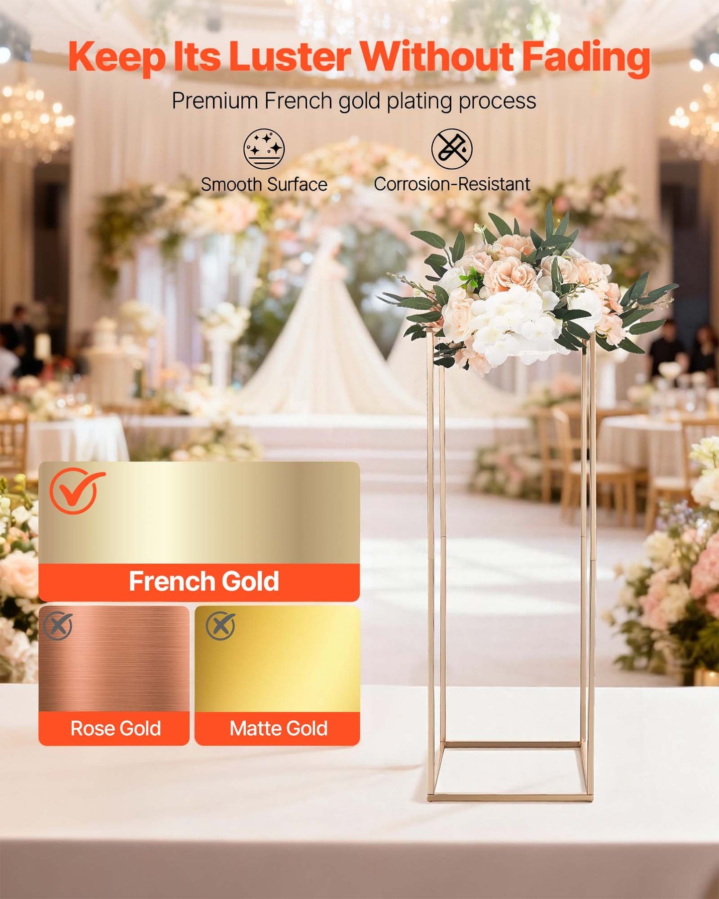Wedding Flower Stand, 10PCS 80cm Column Flower Stand, Floral Stands with Metal Laminate, Gold Rectangular Floral Display Rack for Wedding, Party, Birthday, Home, Gold Centerpiece Stands