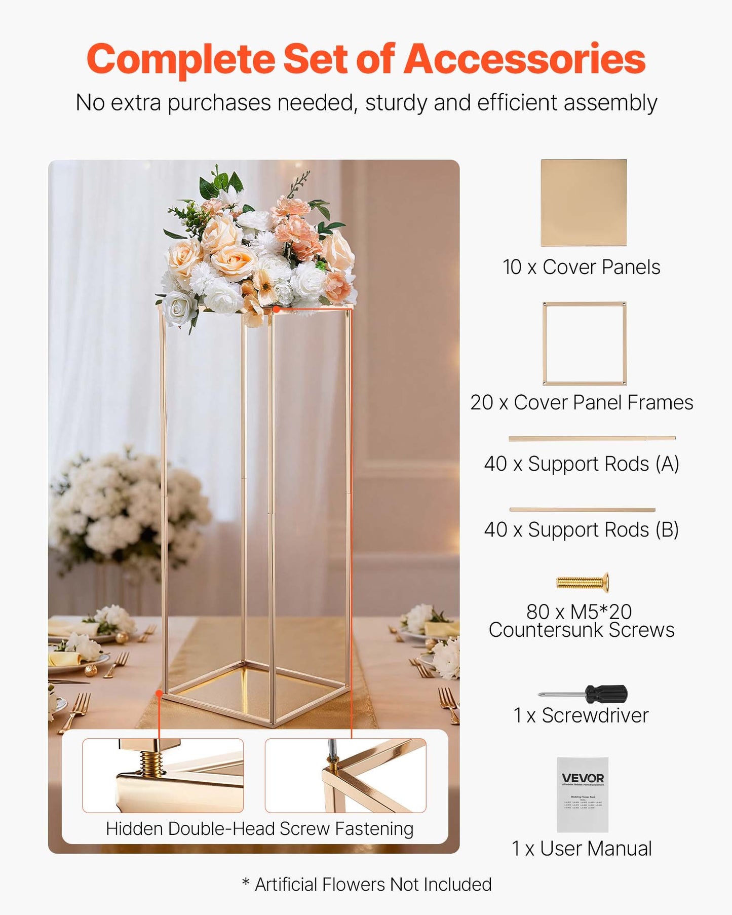 Wedding Flower Stand, 10PCS 80cm Column Flower Stand, Floral Stands with Metal Laminate, Gold Rectangular Floral Display Rack for Wedding, Party, Birthday, Home, Gold Centerpiece Stands
