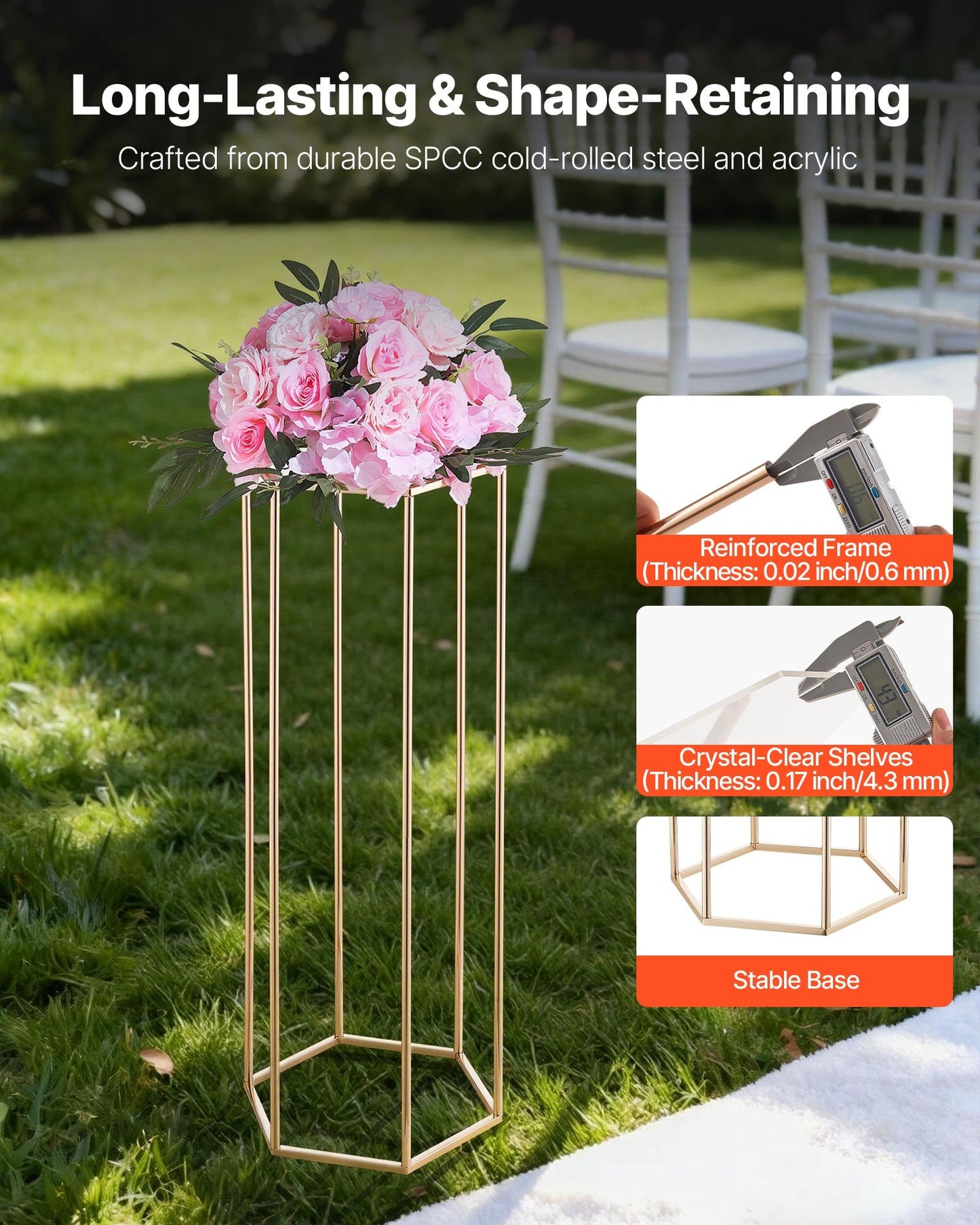Wedding Flower Stand, 10PCS 80cm Column Flower Stand, Floral Stands with Acrylic Laminate, Hexagonal Cubic Floral Display Rack for Wedding, Party, Birthday, Home, Gold Centerpiece Stands