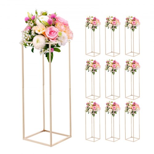 Wedding Flower Stand, 10PCS 80cm Column Flower Stand, Floral Stands with Hidden Screw, Rectangular Cubic Floral Display Rack for Wedding, Party, Birthday, Home, Gold Centerpiece Stands
