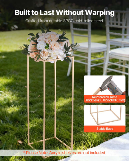 Wedding Flower Stand, 10PCS 80cm Column Flower Stand, Floral Stands with Hidden Screw, Rectangular Cubic Floral Display Rack for Wedding, Party, Birthday, Home, Gold Centerpiece Stands