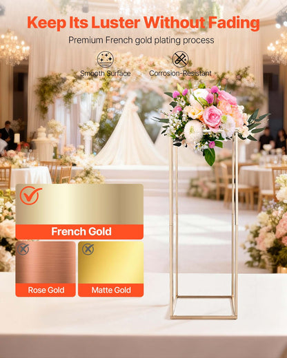 Wedding Flower Stand, 10PCS 80cm Column Flower Stand, Floral Stands with Hidden Screw, Rectangular Cubic Floral Display Rack for Wedding, Party, Birthday, Home, Gold Centerpiece Stands