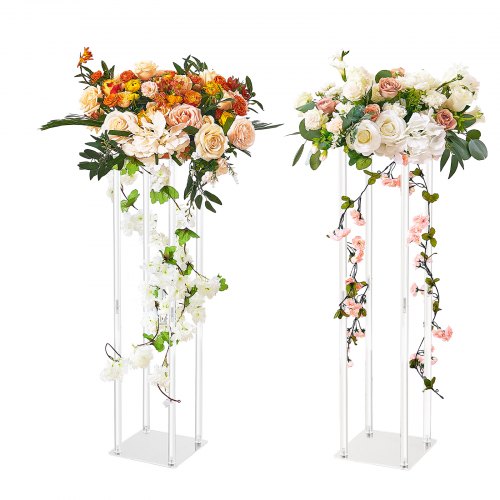 2PCS 31.5inch/80cm High Wedding Flower Stand, With Acrylic Laminate,Acrylic Vase Column Geometric Centerpiece Stands, Floral Display Rack for T-Stage Events Reception, Party Decoration Home