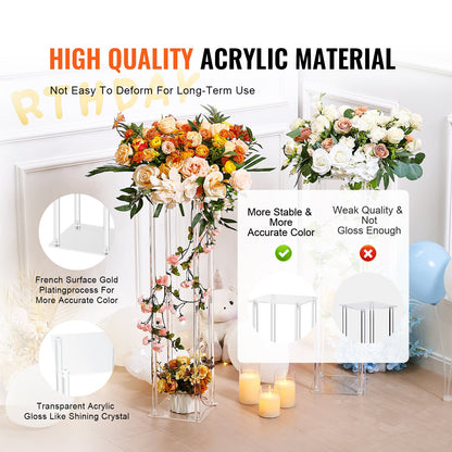 2PCS 31.5inch/80cm High Wedding Flower Stand, With Acrylic Laminate,Acrylic Vase Column Geometric Centerpiece Stands, Floral Display Rack for T-Stage Events Reception, Party Decoration Home