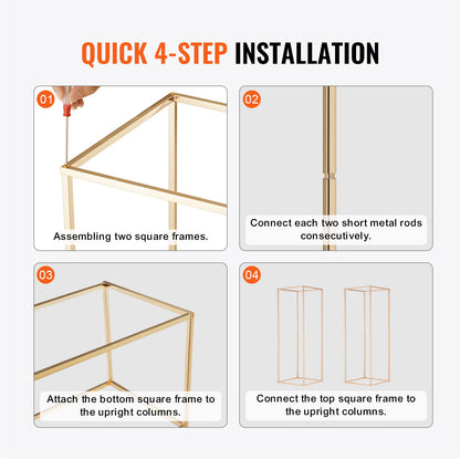 2PCS 31.5inch/80cm High Wedding Flower Stand, Metal Vase Column Geometric Centerpiece Stands, Gold Rectangular Floral Display Rack for T-Stage Events Reception, Party Decoration Home