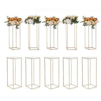 10PCS 31.5inch/80cm High Wedding Flower Stand, With Acrylic Laminate,Metal Vase Column Geometric Centerpiece Stands, Gold Rectangular Floral Display Rack for Events Reception, Party Decoration