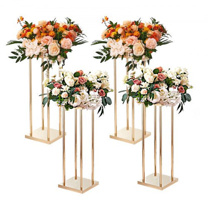 4PCS Gold Metal Column Wedding Flower Stand, 31.5inch/80cm High With Metal Laminate, Vase Geometric Centerpiece Stands, Cylindrical Floral Display Rack for Events Reception, Party Road Leads